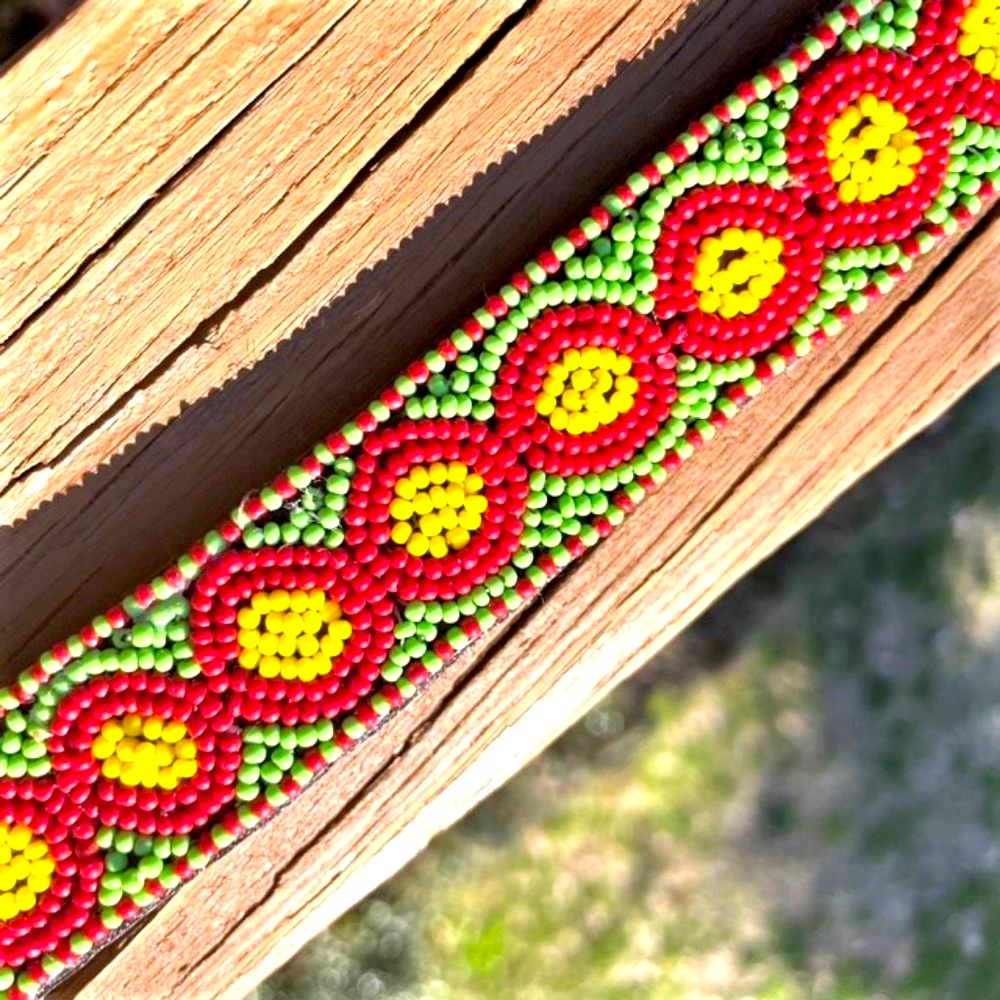 Native American Indian Handmade Beaded Leather Belt 1960’s 1960s 60’s 60s